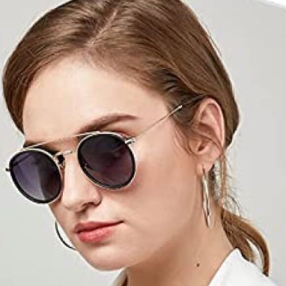 Round Retro Double Bridge Sunglasses - Picture 1 of 4